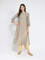 Rayon Striped A-Line Kurta Set - Grey