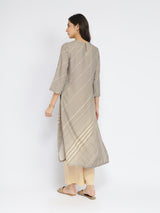 Rayon Striped A-Line Kurta Set - Grey