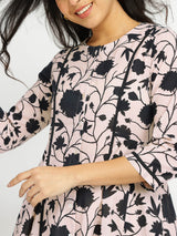 Cotton Floral Buttoned Kurta Set - Off-White & Black