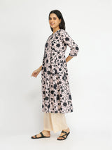 Cotton Floral Buttoned Kurta Set - Off-White & Black
