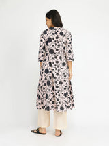 Cotton Floral Buttoned Kurta Set - Off-White & Black