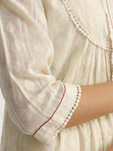 Cotton Jacquard Lace Detail Kurta Set - Off-White