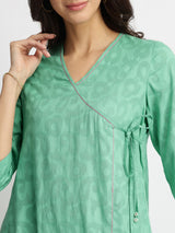 Cotton Jacquard Angrakha Kurta Set - Blue