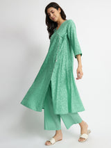 Cotton Jacquard Angrakha Kurta Set - Blue