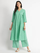 Cotton Jacquard Angrakha Kurta Set - Blue