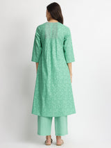 Cotton Jacquard Angrakha Kurta Set - Blue