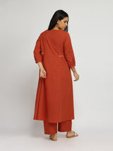 Cotton Jacquard A-Line Kurta Set - Rust