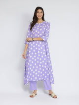 Rayon Polka Asymmetrical Kurta Set - Lavender