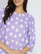 Rayon Polka Asymmetrical Kurta Set - Lavender