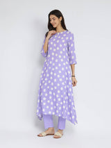 Rayon Polka Asymmetrical Kurta Set - Lavender
