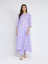 Rayon Polka Asymmetrical Kurta Set - Lavender