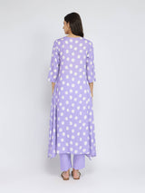Rayon Polka Asymmetrical Kurta Set - Lavender