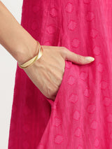 Cotton Jacquard Asymmetric Kurta Set - Pink