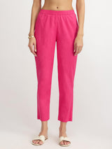 Cotton Jacquard Asymmetric Kurta Set - Pink