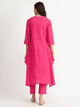 Cotton Jacquard Asymmetric Kurta Set - Pink