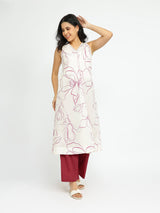 Cotton Abstract Print Kurta Set - Off White & Red