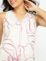 Cotton Abstract Print Kurta Set - Off White & Red