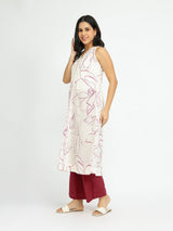 Cotton Abstract Print Kurta Set - Off White & Red