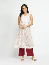Cotton Abstract Print Kurta Set - Off White & Red