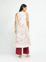 Cotton Abstract Print Kurta Set - Off White & Red