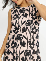 Cotton Floral Sleeveless Kurta Set - Black & Beige