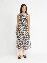 Cotton Floral Sleeveless Kurta Set - Black & Beige