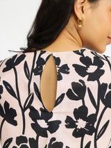 Cotton Floral Sleeveless Kurta Set - Black & Beige