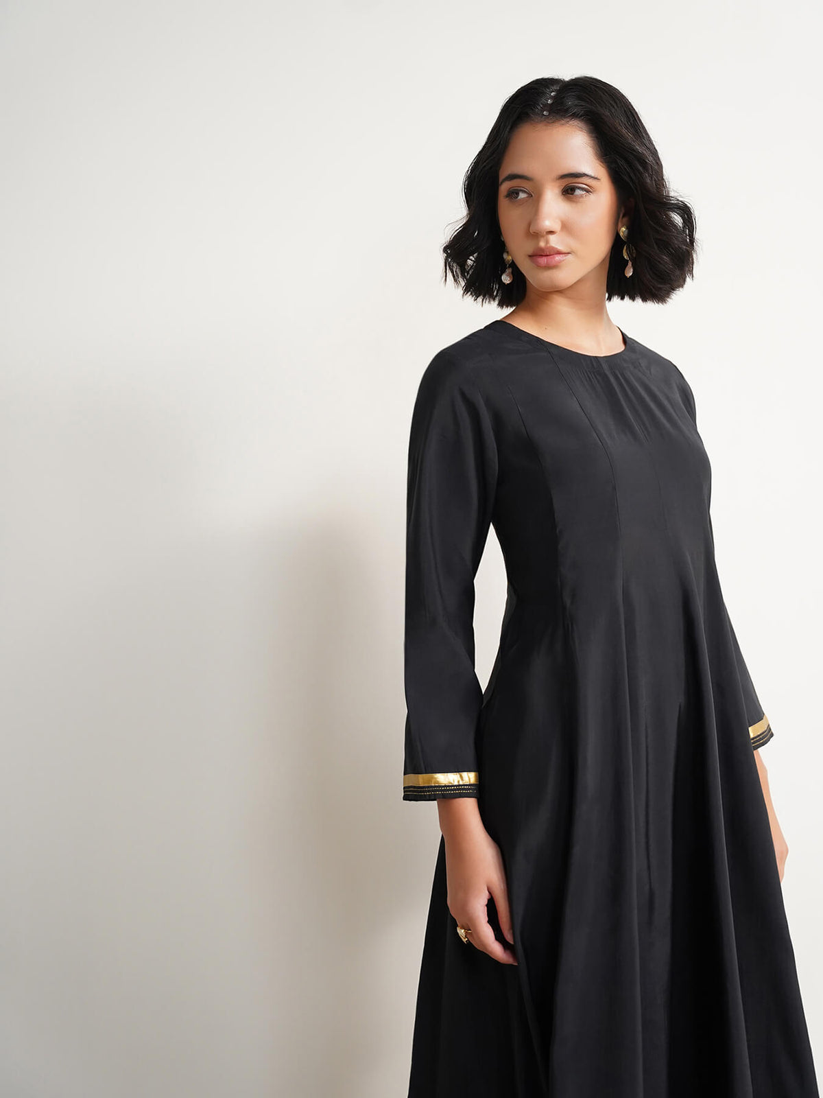 Viscose Anarkali Kurta Set with Dupatta - Black & White