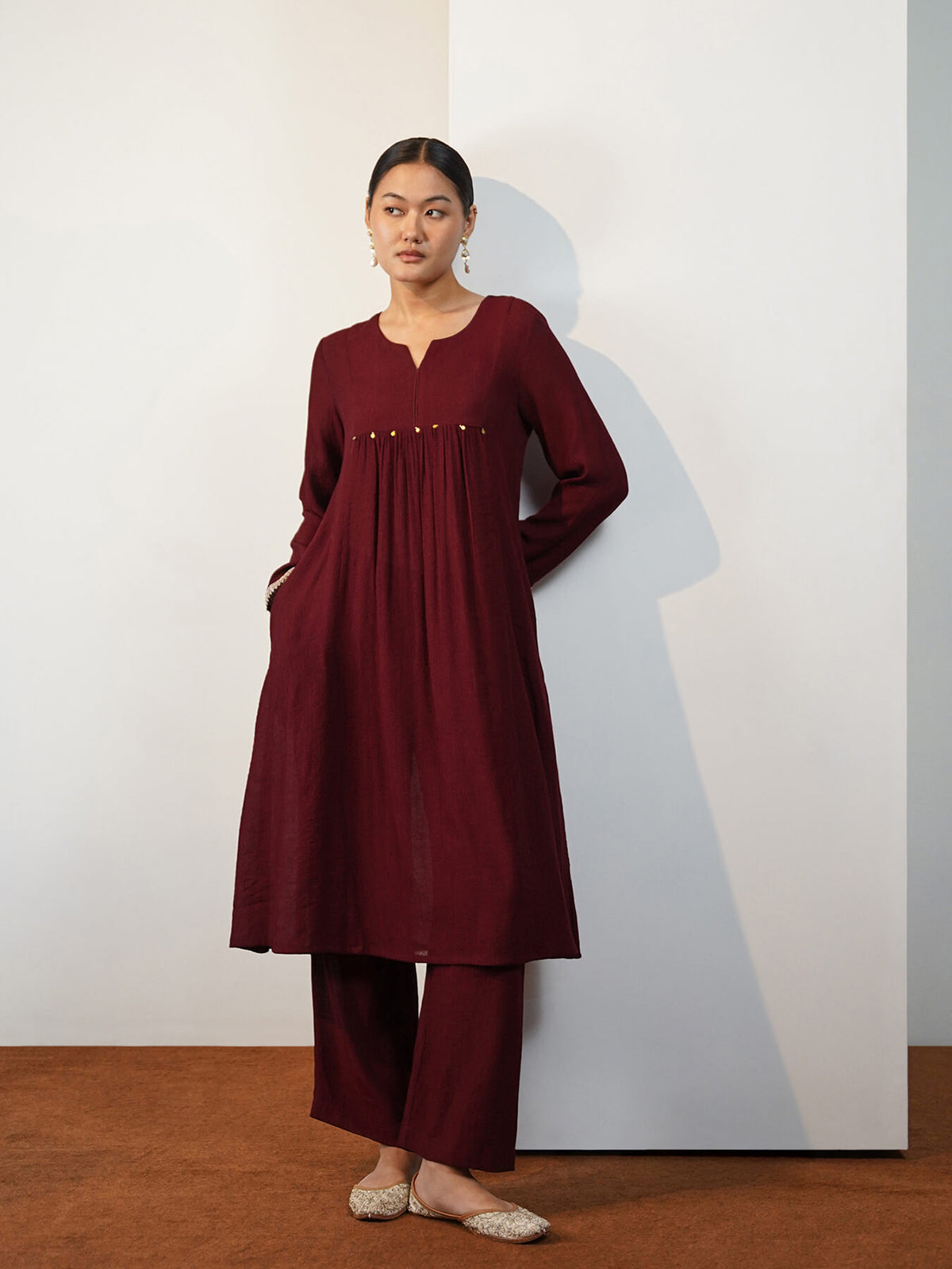 Viscose Silk Solid Kurta Set with Dupatta - Maroon