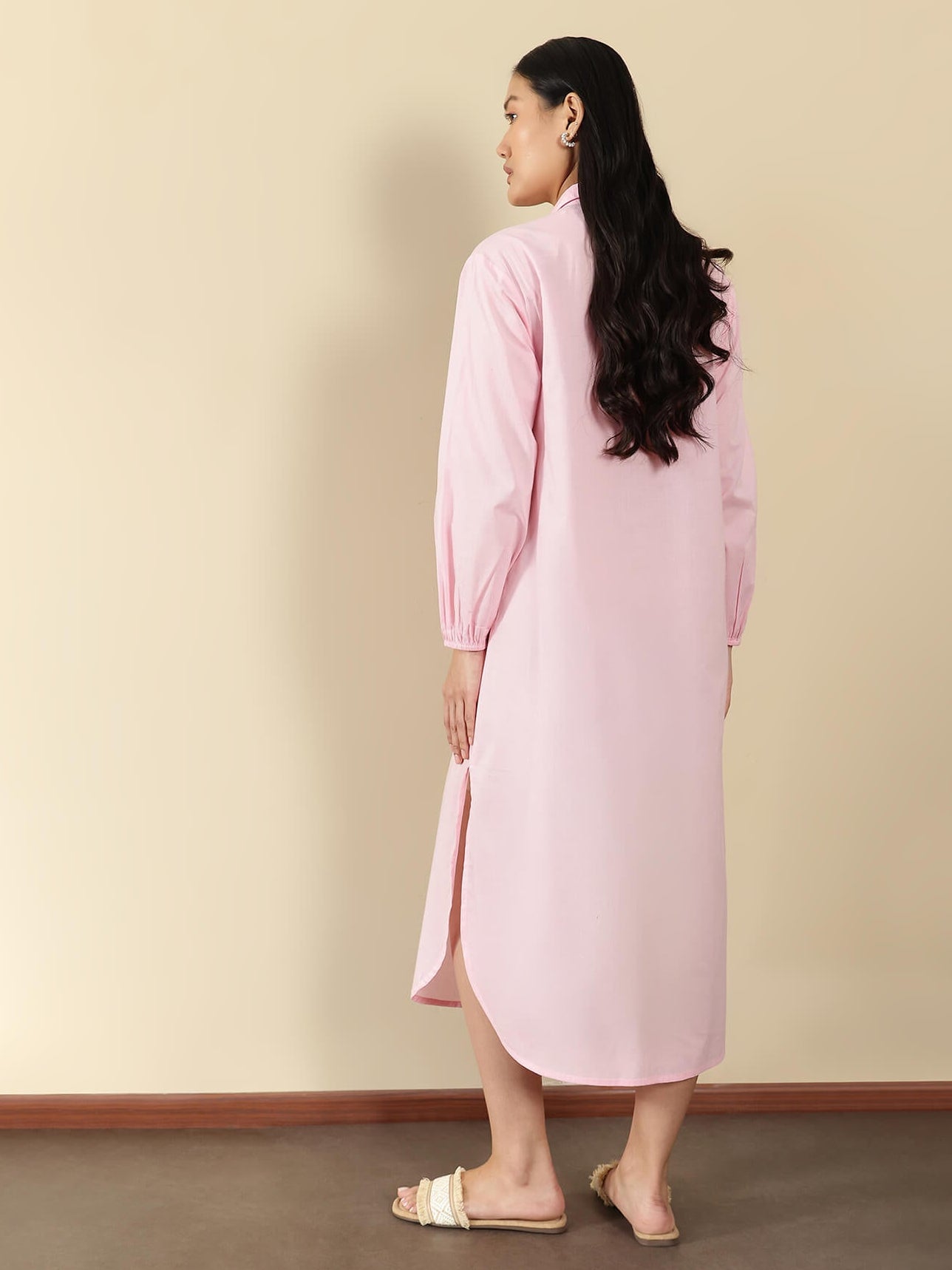 Cotton Placement Floral Shirt Dress - Pink