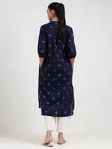 Cotton Polka Straight Kurta - Navy Blue