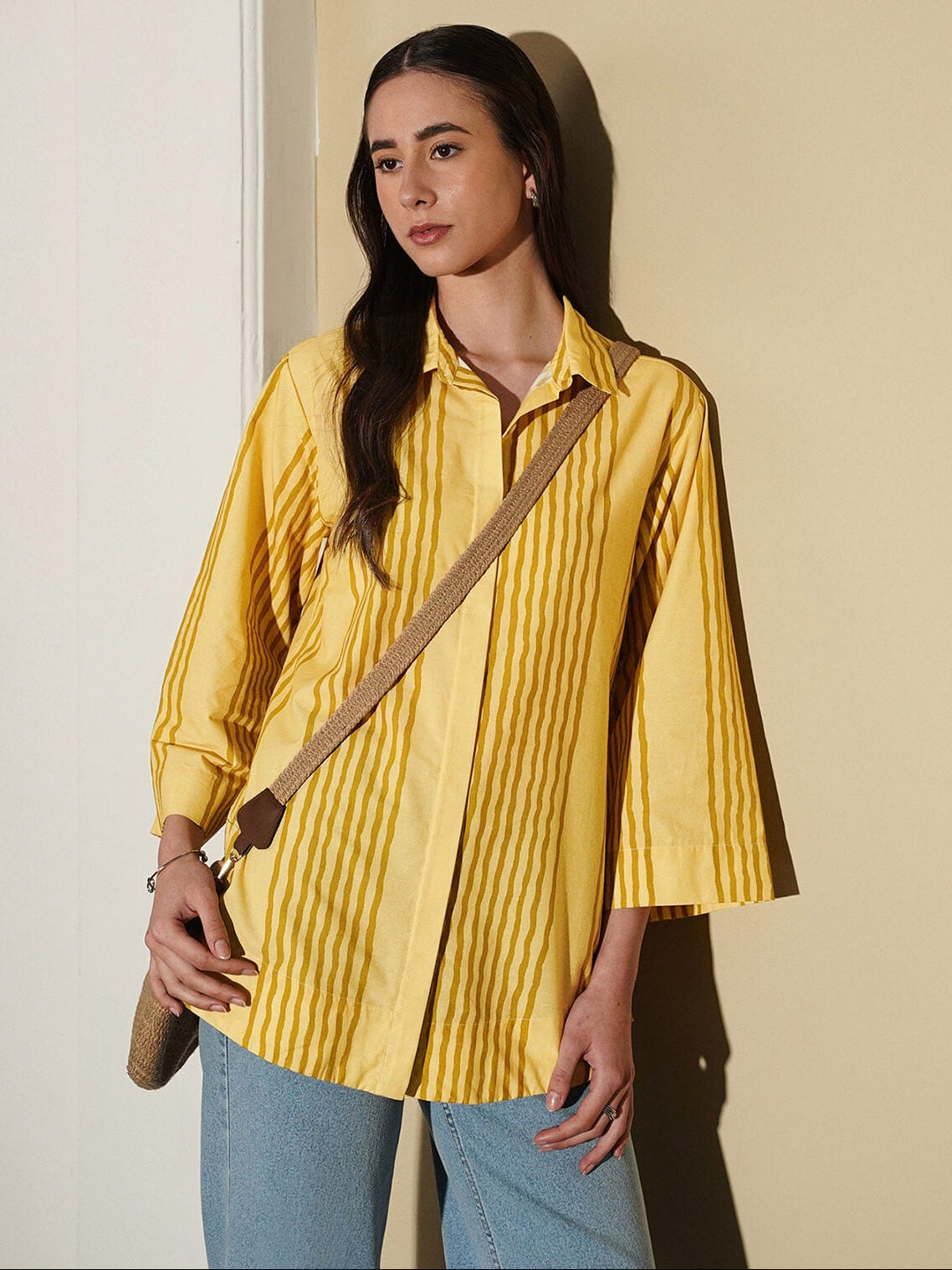 Cotton Striped Shirt- Yellow