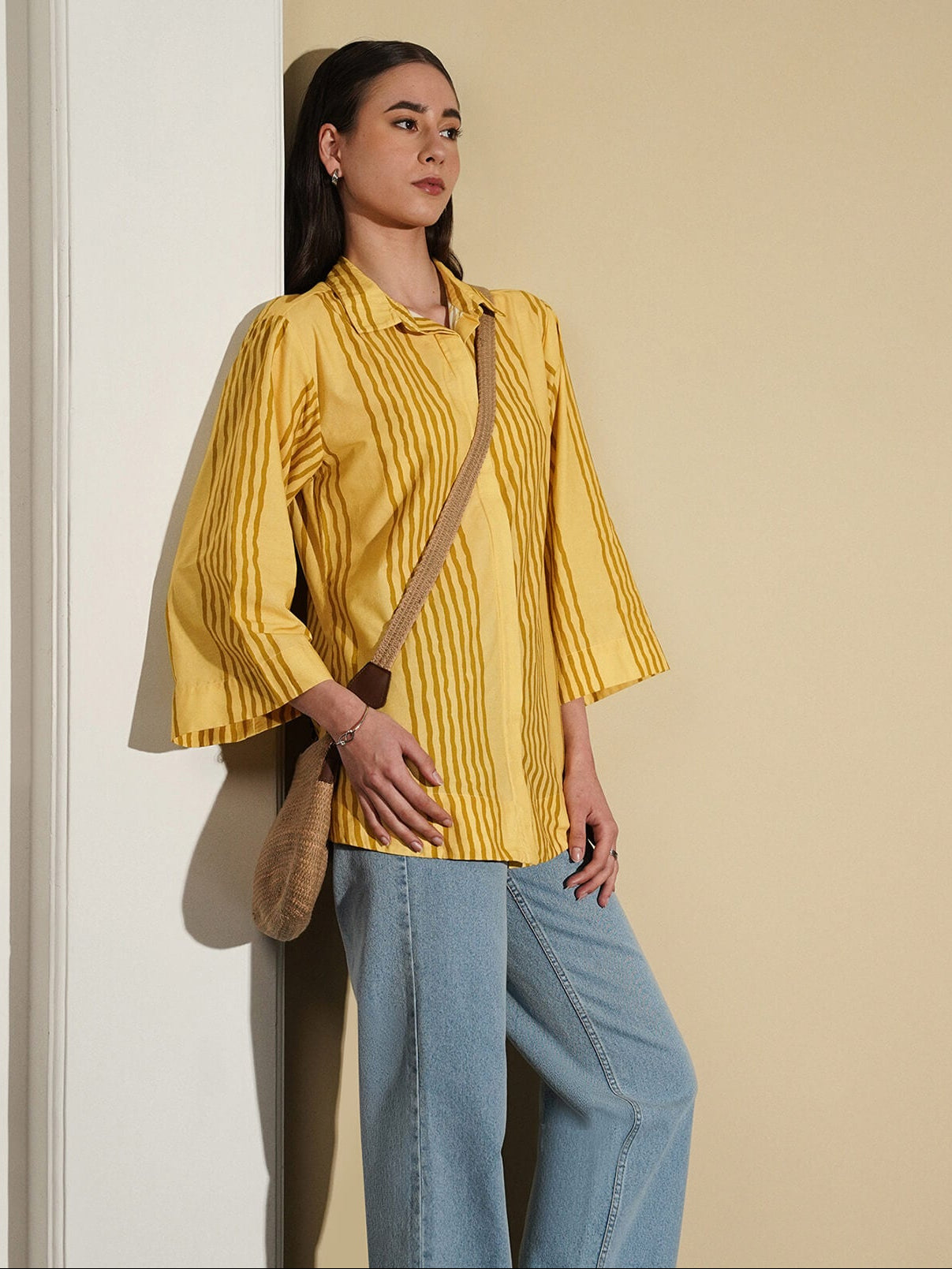 Cotton Striped Shirt- Yellow