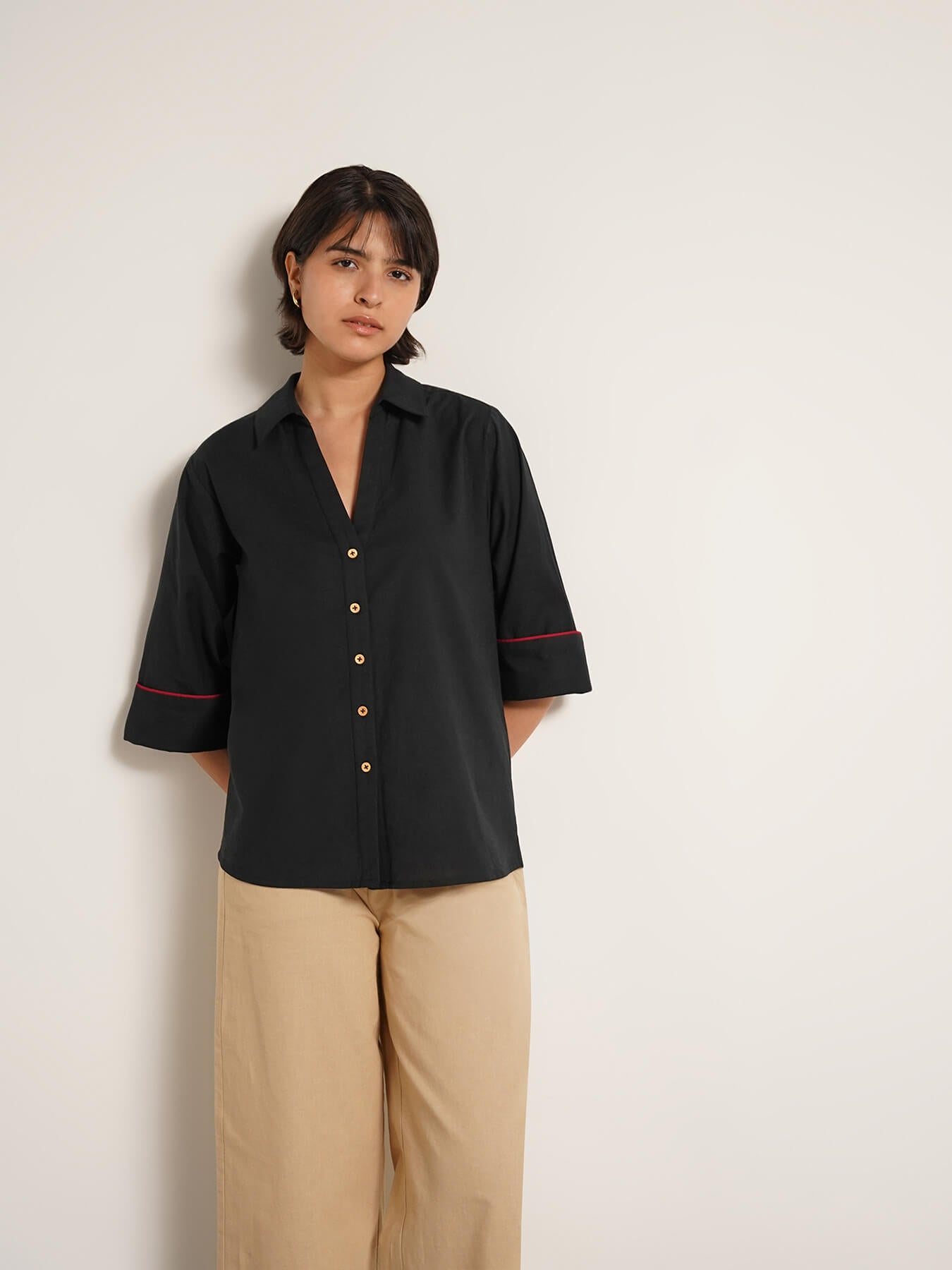 Cotton Colourblock Shirt - Black