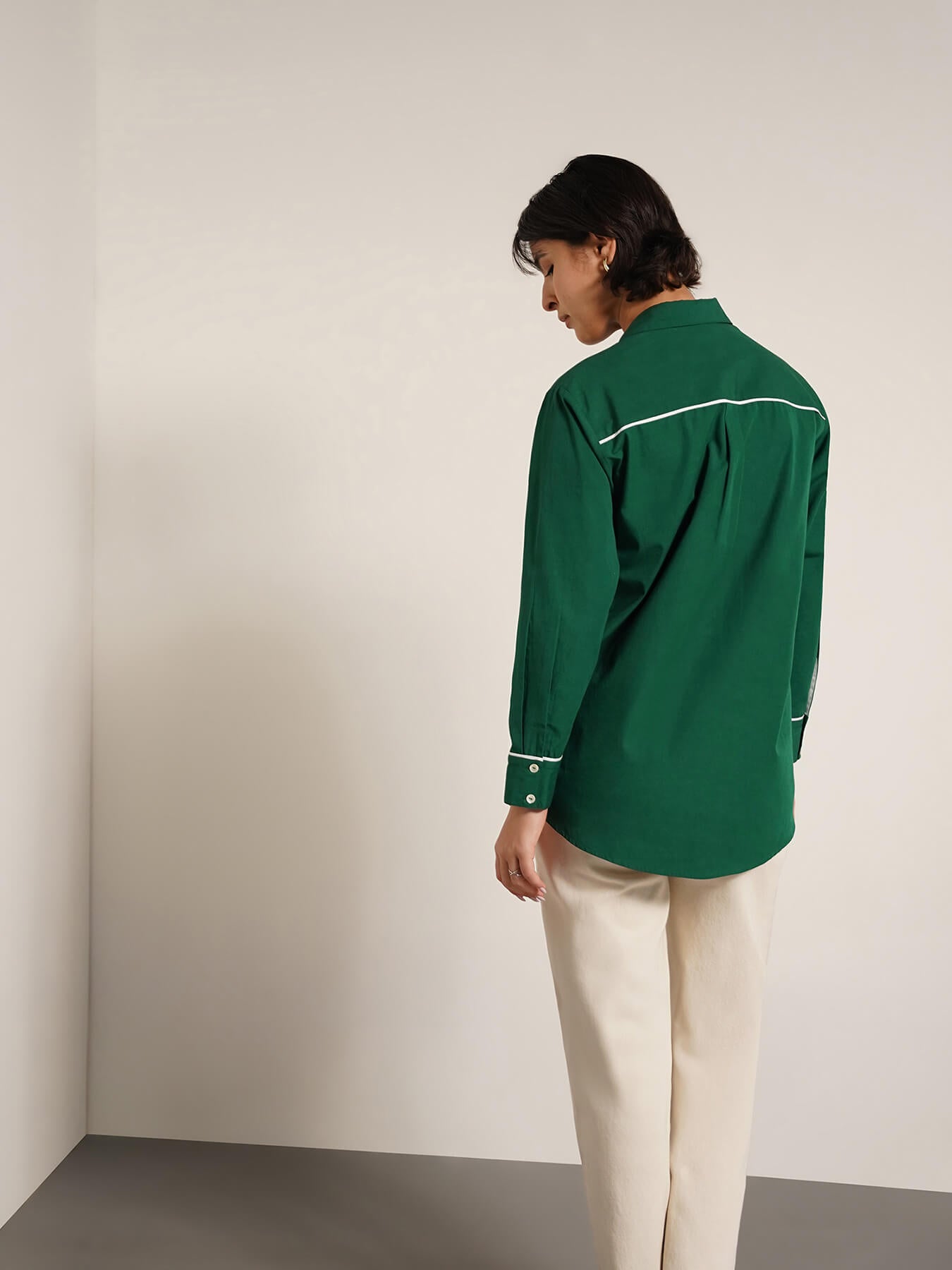 Cotton Geometric Placement Print Shirt - Green