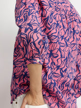 Cotton Floral V-Neck Top - Pink & Blue