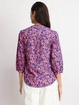 Cotton Floral V-Neck Top - Pink & Blue