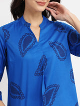 Cotton Paisley Print Top - Blue