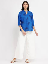 Cotton Paisley Print Top - Blue