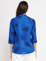 Cotton Paisley Print Top - Blue