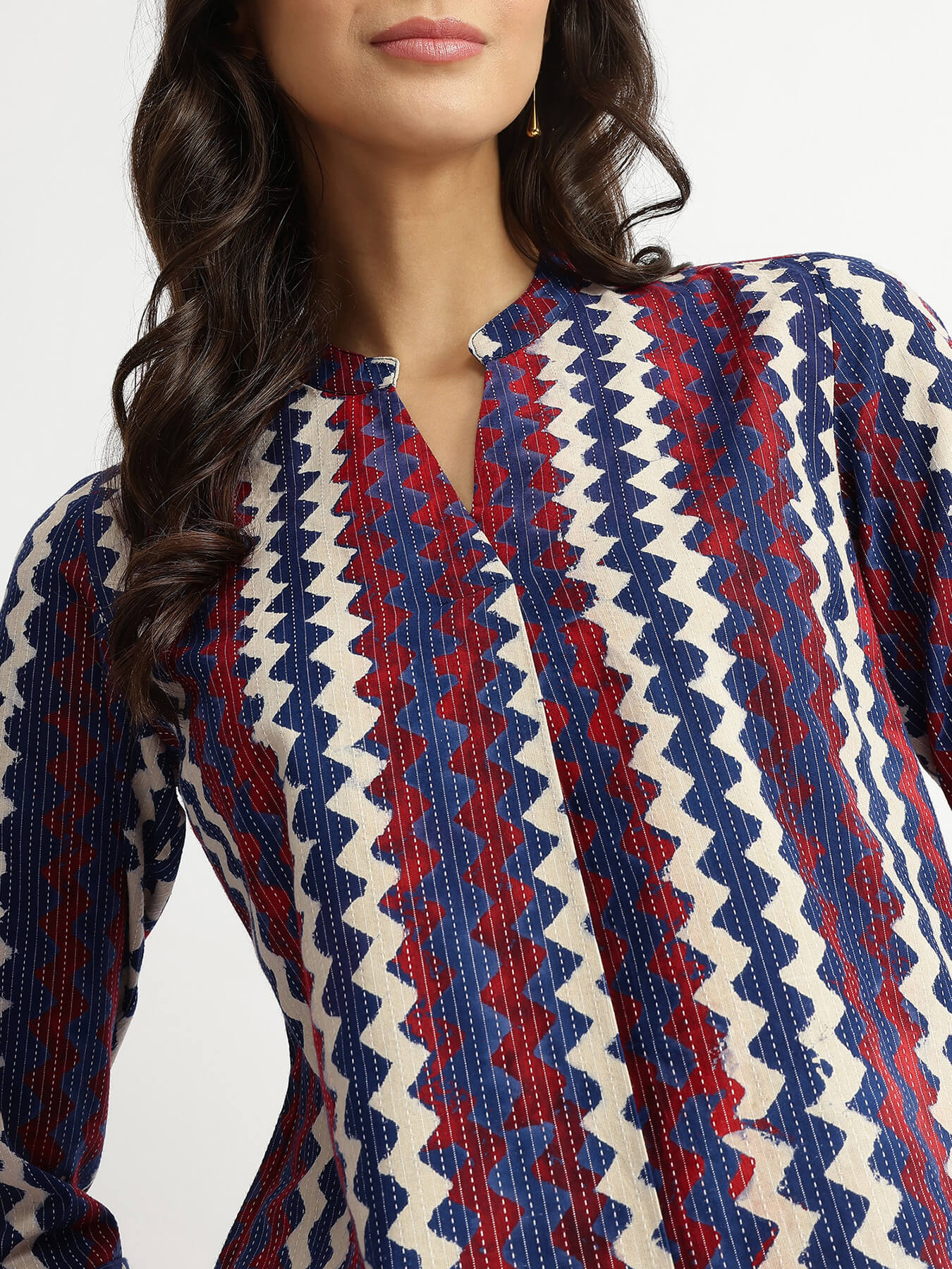 Cotton Dabu Chevron Print Top - Multicolour