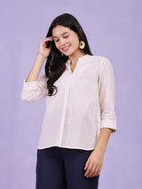 Cotton Lurex V-Neck Top - White