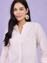 Cotton Lurex V-Neck Top - White