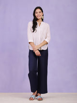 Cotton Lurex V-Neck Top - White