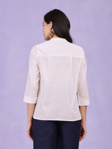 Cotton Lurex V-Neck Top - White