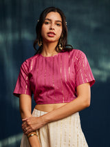 Gold Striped Lurex Blouse - Pink