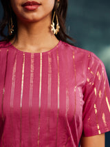 Gold Striped Lurex Blouse - Pink