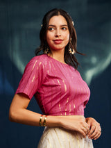 Gold Striped Lurex Blouse - Pink