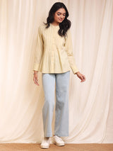 Cotton Solid Pintuck Top - Yellow
