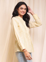 Cotton Solid Pintuck Top - Yellow